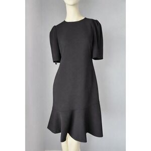 NWT Calvin Klein Women's SZ 4 Black Sheath Midi Basic CLASSIC Dress Flared Hem